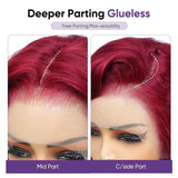 99j Burgundy Lace Front Wigs Human Hair, 13x4 99j Transparent Lace Frontal Human Hair Wigs Pre Plucked with Baby Hair 180% Density Wine Red Colored Body Wave Human Hair Wigs 22inch