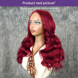99j Burgundy Lace Front Wigs Human Hair, 13x4 99j Transparent Lace Frontal Human Hair Wigs Pre Plucked with Baby Hair 180% Density Wine Red Colored Body Wave Human Hair Wigs 22inch