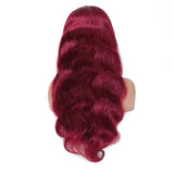 99j Burgundy Lace Front Wigs Human Hair, 13x4 99j Transparent Lace Frontal Human Hair Wigs Pre Plucked with Baby Hair 180% Density Wine Red Colored Body Wave Human Hair Wigs 22inch
