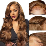 CLong Light Chocolate Brown Lace Front Wig Human Hair, 4# Chestnut Brown Body Wave 13x4 Lace Front Wigs Human Hair Pre Plucked Wigs Human Hair for Women,Colored Human Hair Lace Front Wig