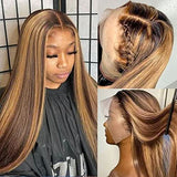 Highlight Ombre Lace Front Wig Human Hair, 13x4 Straight 4/27 Honey Blonde HD Lace Front Wig Human Hair Pre Plucked 150% Density Colored Lace Front Wigs for Black Women 26Inch