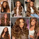 CLong Light Chocolate Brown Lace Front Wig Human Hair, 4# Chestnut Brown Body Wave 13x4 Lace Front Wigs Human Hair Pre Plucked Wigs Human Hair for Women,Colored Human Hair Lace Front Wig