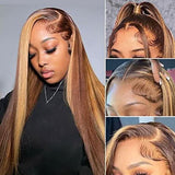Highlight Ombre Lace Front Wig Human Hair, 13x4 Straight 4/27 Honey Blonde HD Lace Front Wig Human Hair Pre Plucked 150% Density Colored Lace Front Wigs for Black Women 26Inch