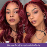 99j Burgundy Lace Front Wigs Human Hair, 13x4 99j Transparent Lace Frontal Human Hair Wigs Pre Plucked with Baby Hair 180% Density Wine Red Colored Body Wave Human Hair Wigs 22inch